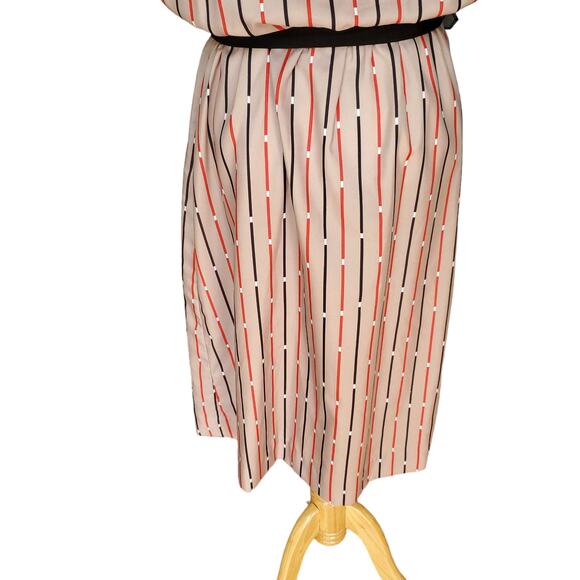 Vintage Joan Curtis Dress Striped Belted Short Sleeve Tan Black Red Sz 16 - Picture 11 of 12